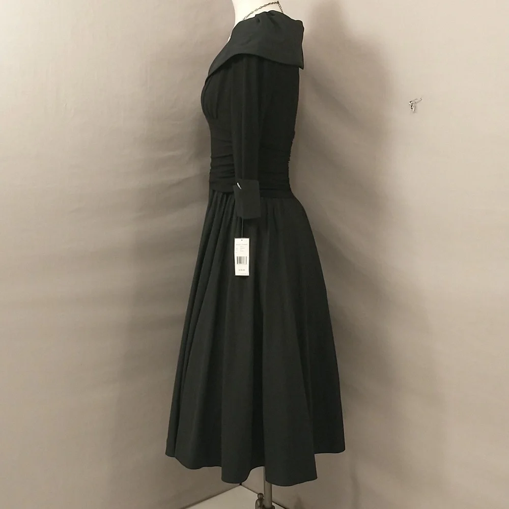 Black Party Dress Vintage Jessica Howard NWT Fit and Flare Sexy Neckline Flirty - Picture 3 of 10